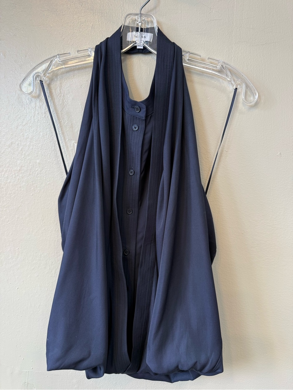 Reiss Navy Halter Scarf Neck Button Front Blouse US 6 UK 10